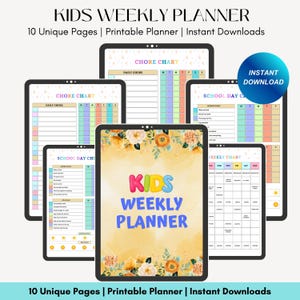 Printable Kids Weekly Planner Schedule Chart, Kids Daily Schedule Template, Home School Kids Schedule, Kids Weekly Chores, Printable PDF
