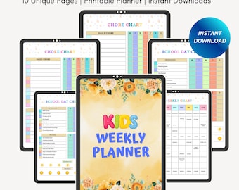 Printable Kids Weekly Planner Schedule Chart, Kids Daily Schedule Template, Home School Kids Schedule, Kids Weekly Chores, Printable PDF