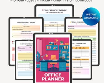 Office tasks planner set, Office task list printable, Office organization tracker, Work to do list, Work from home planner bundle for iPad