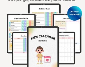 Printable calendar, Printable PDF printable kids calendar, daycare schedule, Children's Calendars, Homeschool Calendar, classroom decor