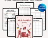 ADHD cleaning planner bundle pdf editable canva,Home cleaning schedule,Weekly,Monthly,Yearly Cleaning Checklist,Declutter,Family Chore Chart