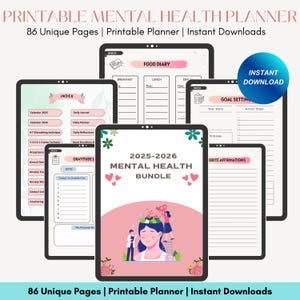 2025 Mental Health Planner Bundle, Self-Care Digital Journal, Printable Therapy and Wellness Templates, Mental Health Planner, Mental Health