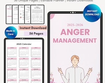 Anger Management Workbook for Teens and Adults, Anger Coping Skill Worksheets for Emotional Regulation, Healing Anger Issues, Self-Awareness