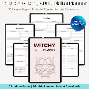 Witchy planner, ADHD Planner, Witch planner, Witchy digital planner, Witch journal, Tarot journal, Printable planner, Astrology planner
