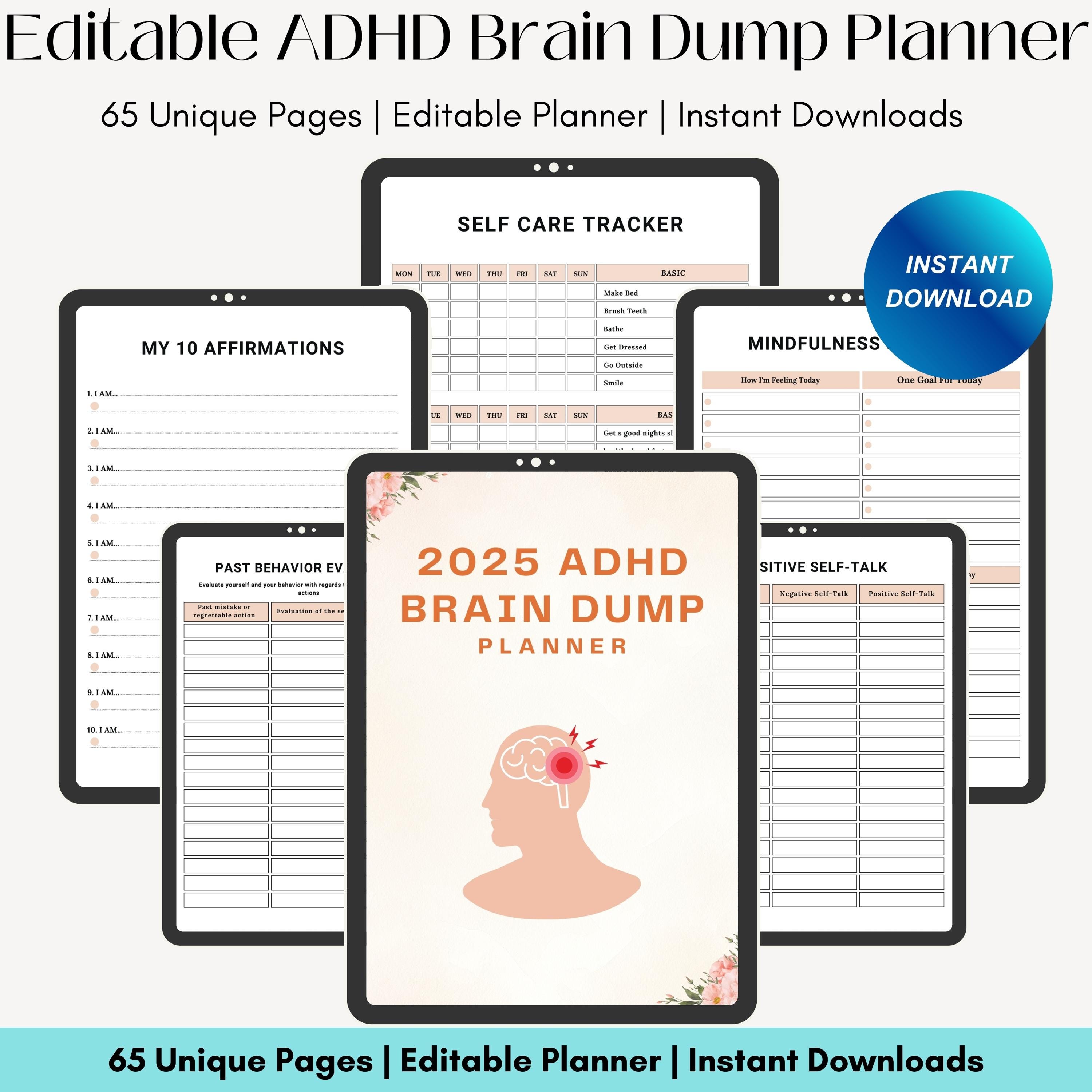 Editable ADHD Brain Dump Printable, ADHD Planner, to Do List Template ...