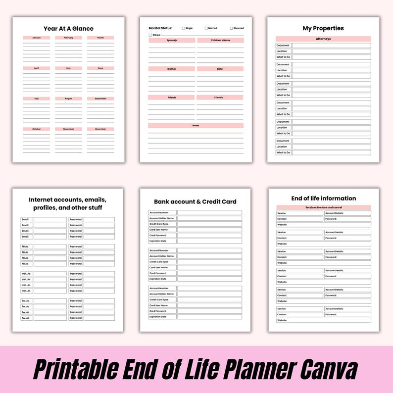 End of Life Planner Printable, When I Die Printable Planner, Emergency ...