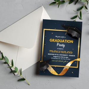 Graduation Party Invitation, Digital Navy Blue Invite, 2025 Grad Party Invite, Modern Invitation For College Graduation, Instant Download