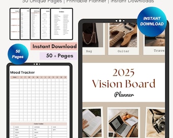 2025 Vision Board Planner, Editable Canva Template for KDP, Goal Setting, Manifestation, Personal Growth, Productivity, Self-Care