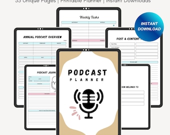Podcast Planner Digital | Printable Podcast Content Planner | Podcast Episode Management | Interview Script & Tracker | Social media planner