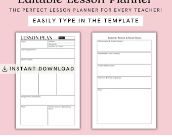 2-page fillable Lesson Plan Template with dofferentiation and reflection