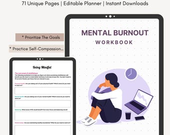 Printable Minimalist Mental Burnout Workbook (35 Pages) - Self-Care Journal, Coping Strategies, Wellness\