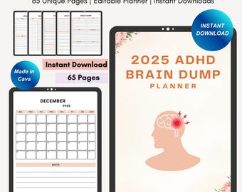 Editable ADHD Brain Dump Printable, ADHD Planner, To Do List Template, Productivity Planner, Thought Organizer, Task List, Daily To Do List