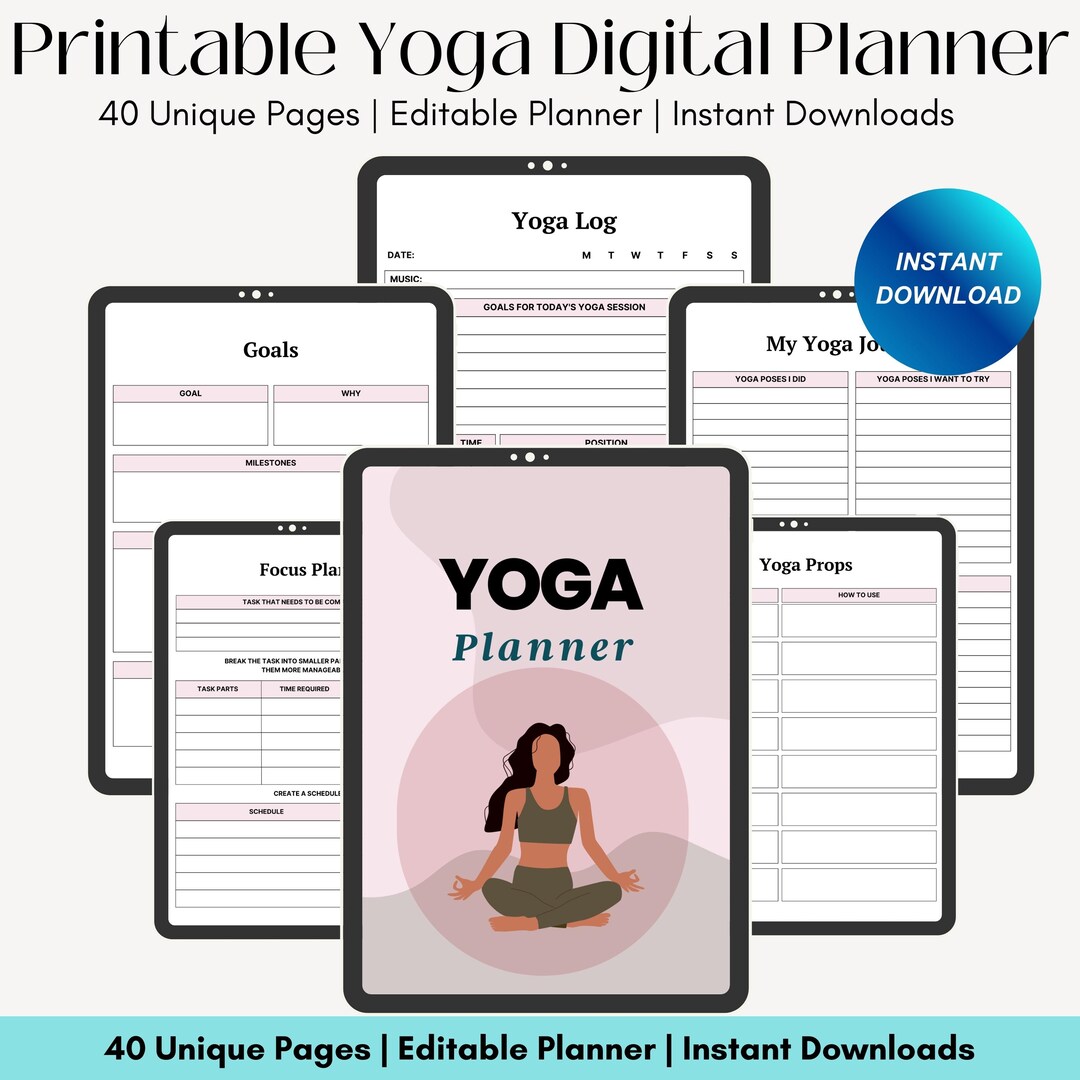 Yoga Routine On Paper Digital Yoga Planner - Printable Journal for Mindfulness, Flexibility ...