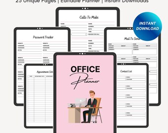 Pacchetto stampabile di pianificatori di attività per ufficio: 25 pagine (download digitale)
