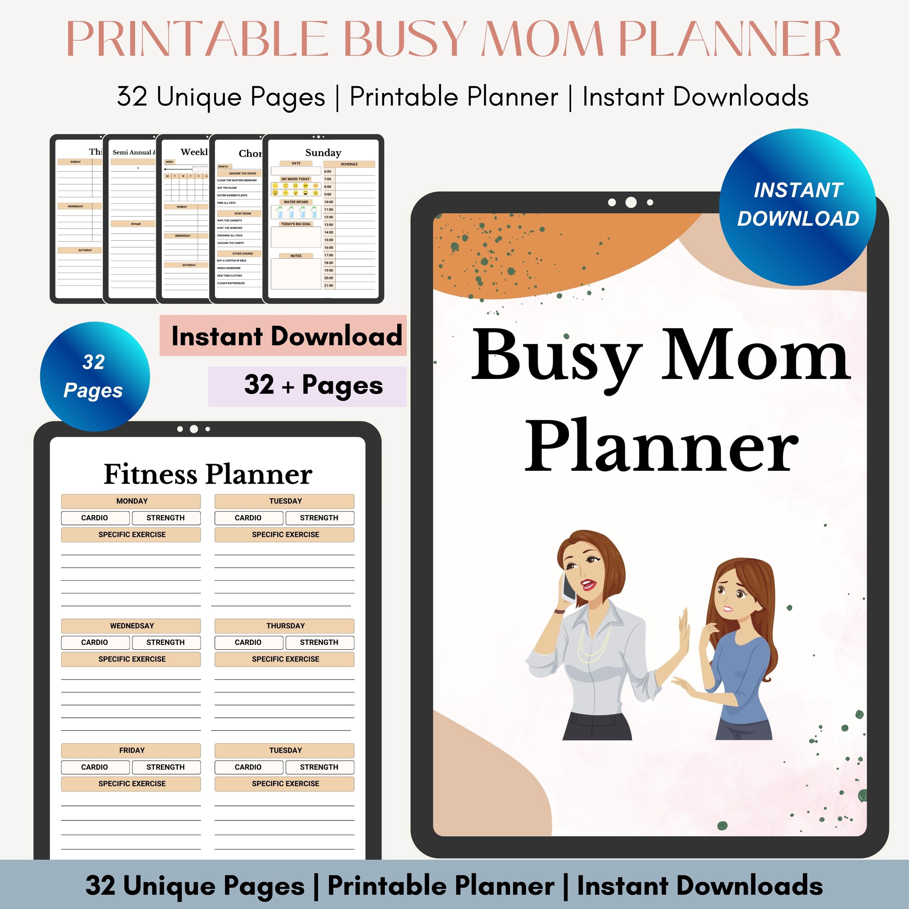 Busy Mom Planner Digital Template Stay at Home Mom Planner Life Organizer for Mom Life Planner Printable Editable Task Planner for Busy Moms