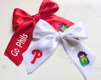 Kokarda do włosów Phillies: wstążka z motywem baseballu Philadelphia (4,5 cala)