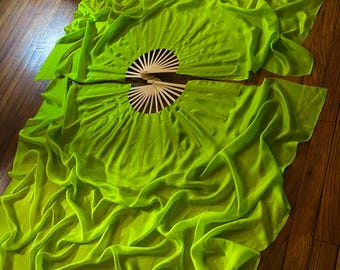 UV Lime Pop Silk Veil Fans  • Neon Green Blacklight Reactive • Natural Bamboo Staves • Made To Order • Festival Rave Performance Flow Silks