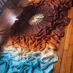 Land + Sea Silk Veil Fans • Mocha & Blue Hand Dyed Habotai Silk • Made to Order • Bamboo Staves • Festival Flow Performance Dance Silks