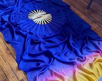 Blue Lotus Silk Veil Fans  • Deep Blue-Violet Hand-Dyed Habotai Silk  • Natural Bamboo Staves • Made To Order • Performance Flow Silks
