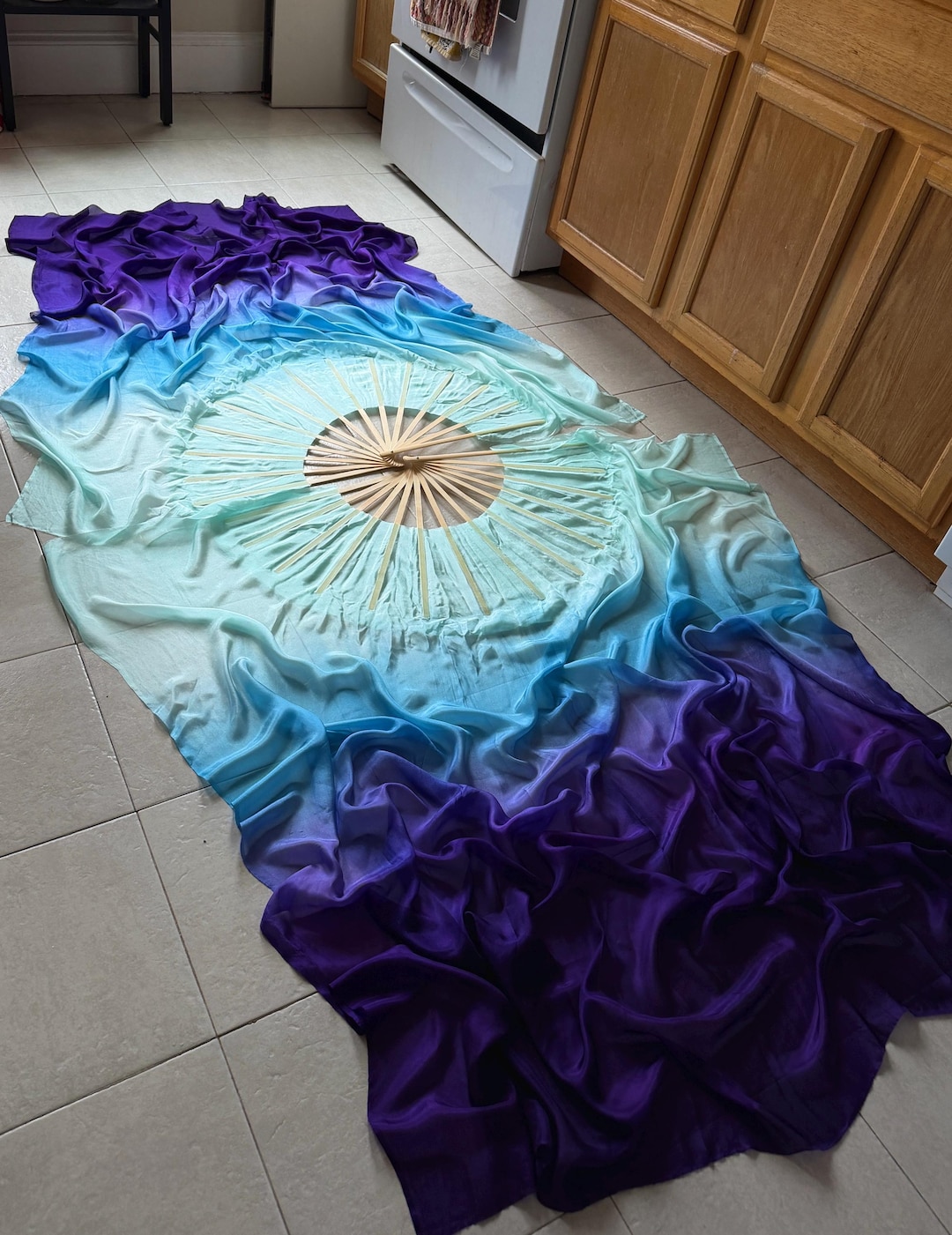 Cosmic Mermaid Silk Veil Fans • Blue + Purple Hand-dyed Habotai Silk • Natural Bamboo Staves • Made to Order • Performance Flow Silks - Etsy South Korea