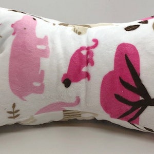 Neck Pillow/Soft Minky Fabric Pink and Gray Animals Print/Gift for a Child   Sale