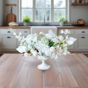 White Artificial Flower Arrangement: Elegant Neutral Centerpiece in Classic VaseTable Decor Elegant