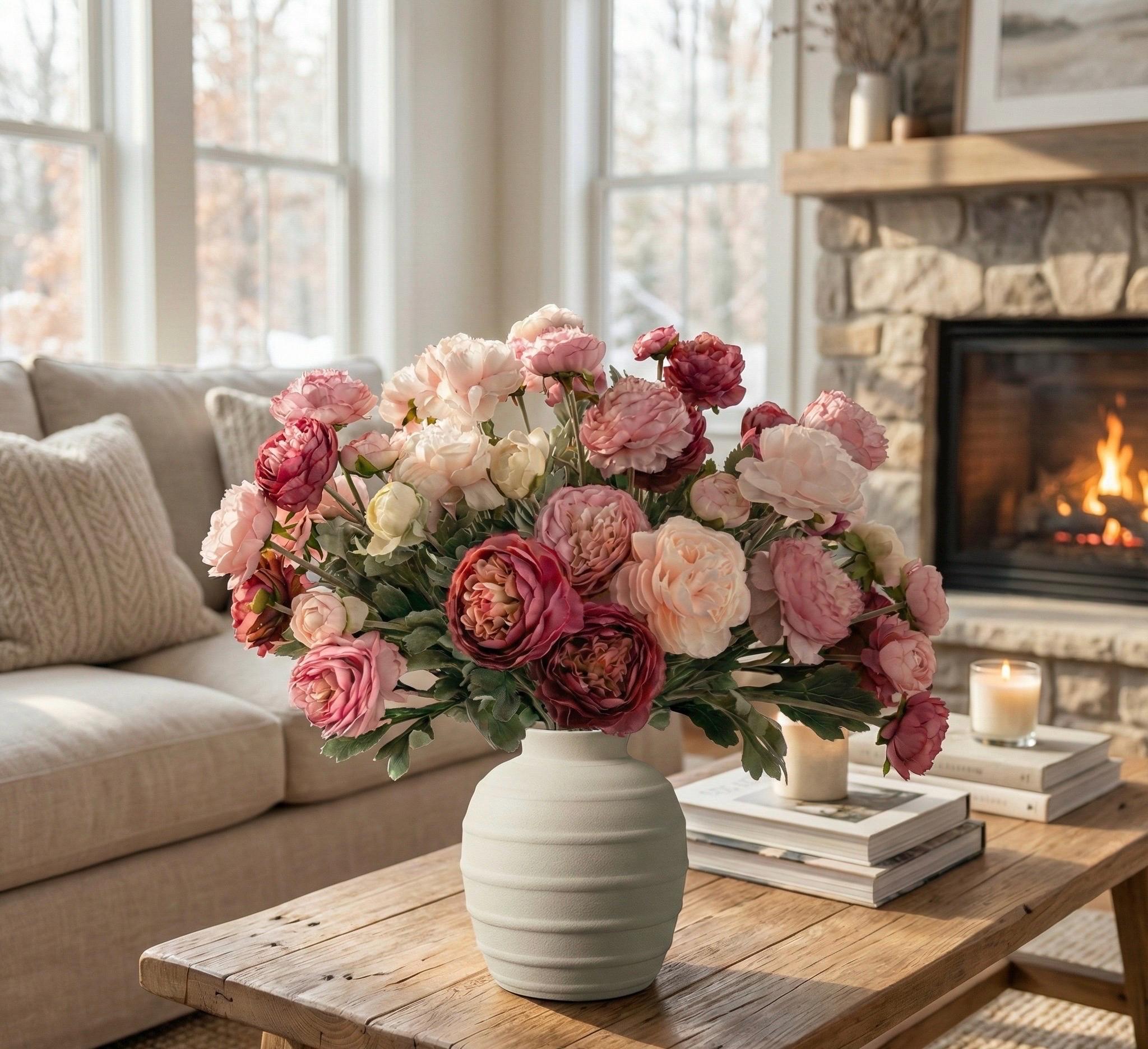 Artificial Raspberry and Light Pink Roses Real Touch Faux Flower ...