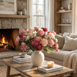 Artificial Raspberry and Light Pink Roses Real Touch Faux Flower ...