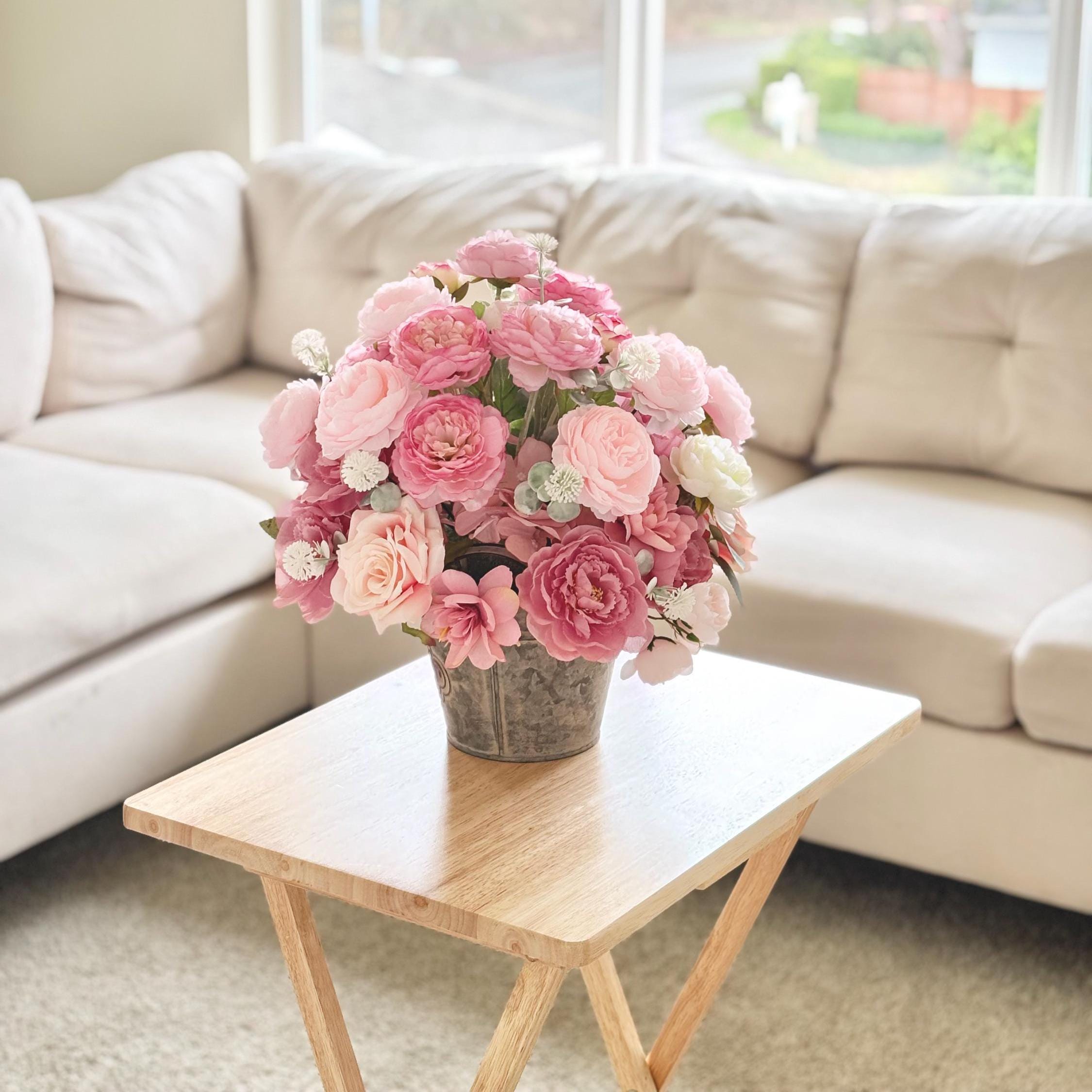 Fake Real Touch Arrangement for Home Decor Pink Round Faux Artificial Floral pastel Shades for Centerpiece, Elegant Home, Café Hotel Décor