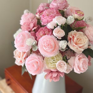 Pink Rose Artificial Flower Arrangement: Farmhouse Jug Vase Centerpiece