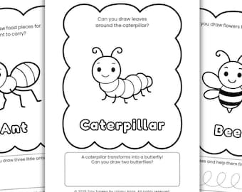 Páginas para colorear de insectos para niños: Libro de actividades de insectos (PDF imprimible, tamaño A4) de 3 a 7 años