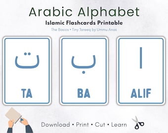 Cartes de l'alphabet arabe : apprentissage des lettres arabes (PDF imprimable)