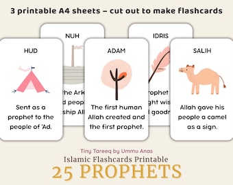 25 Prophets of Islam Flashcards: Islamic Kids Learning (Printable PDF)