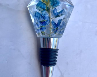 Tapón de vino Bluebonnet / Regalo de flores prensadas / Artículos de bar con motivos florales de Texas / Tapón de corcho de resina