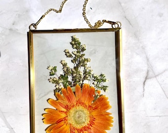 Custom Pressed Flower Frame 5x7 | Color Choice Floral Art Gold Frame Gift