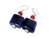 Red, White and Blue Ceramic Dangle Earrings, Fourth of July