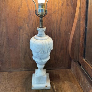 Vintage Carved Alabaster + Marble Lamp, by Wescal 1930s-1950s