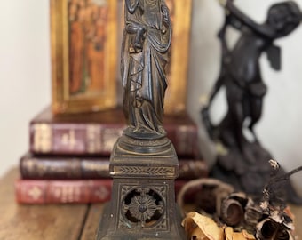 Antike Messingstatue von St. Anne de Beaupre und Kind Mary, Frankreich Anfang 1900er Jahre