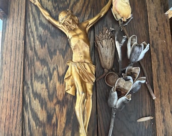 Vintage metalen corpus christi/kruisbeeld