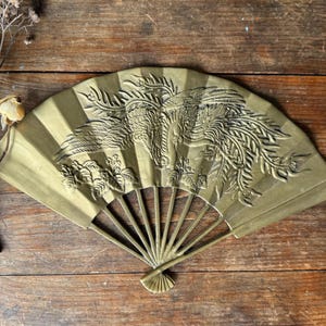 Vintage Messing Oriental Handfächer mit Phoenix, hergestellt von Enesco, Wanddekor