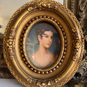 Vintage Plaster Gold Ornate Frame with Portrait of Woman