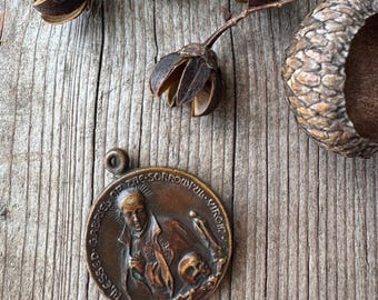 アンティークブロンズメダル「悲しみの聖母の聖ガブリエル」、1920年代頃