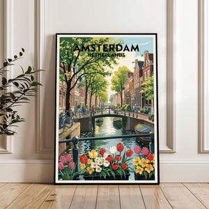 Amsterdam Travel Print, Amsterdam Poster Wall Art, Netherlands City Poster, Amsterdam Artwork, Travel Gift Netherlands