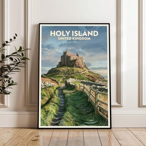 Holy Island Poster, Holy Island Travel Poster, United Kingdom Print, Holy Island Art, Holy Island Landscape Poster, Nature Adventure Poster