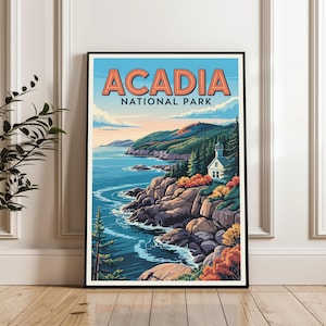 Acadia Poster, Acadia National Park Poster, Acadia Maine Print, Maine Wall Art, Acadia Landscape Print, Acadia Travel Gift Poster