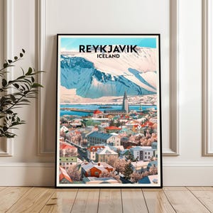 Reykjavik Travel Poster, Reykjavik Landscape Print, Reykjavik Wall Art, Reykjavik City Gift, Mountain Poster, Gift for Nature Lovers