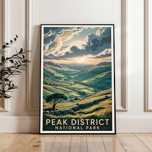 Peak District National Park Poster, Peak District Travel Print, Mountain Wall Art, Peak District Landscape Poster, Nature Adventure Gift