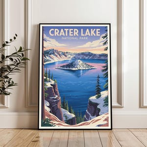 Crater Lake Travel Poster, Crater Lake View Print, Oregon Wall Art, Crater Lake National Park Poster, Nature Adventure Print