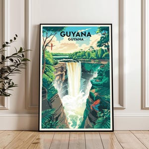 Guyana Poster, Guyana Travel Poster, Guyana Print, Guyana Wall Art, Guyana Landscape Poster, Waterfall Print Art, Nature Adventure Poster