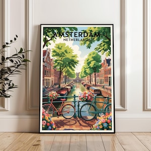 Amsterdam Travel Print, Amsterdam Poster Wall Art, Netherlands City Poster, Amsterdam Artwork, Travel Gift Netherlands